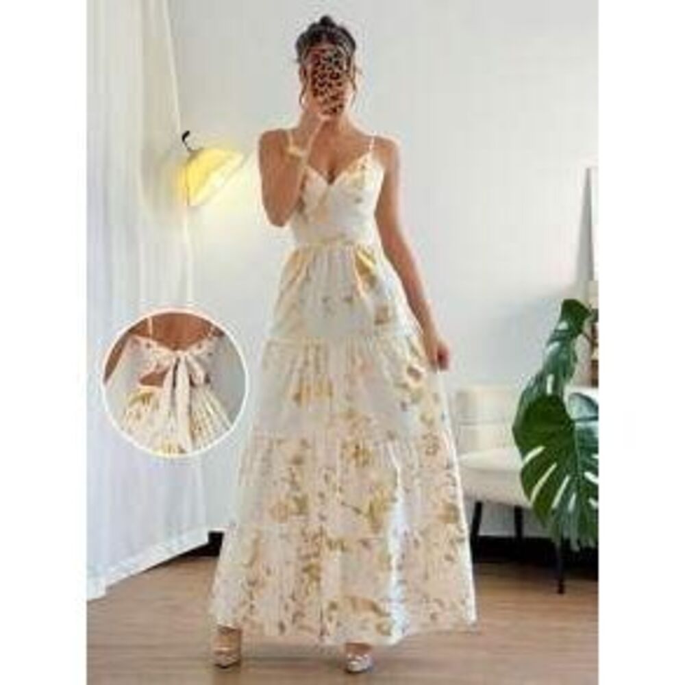 Islaluna Spring/Summer Elegant Vacation French Style Gold Foil Print Sleeveless…